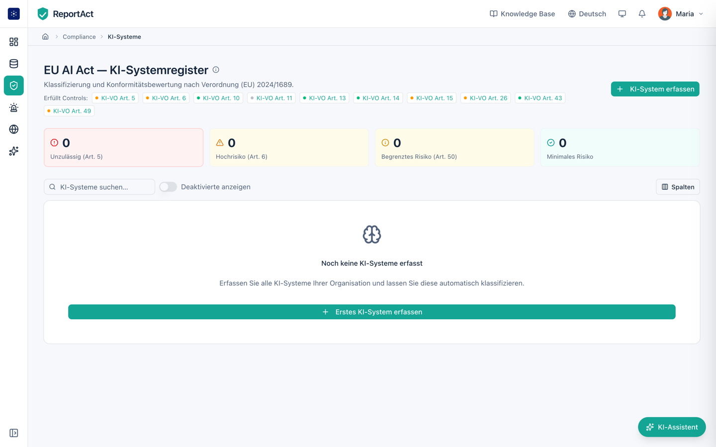 KI-System-Inventar nach EU AI Act in ReportAct