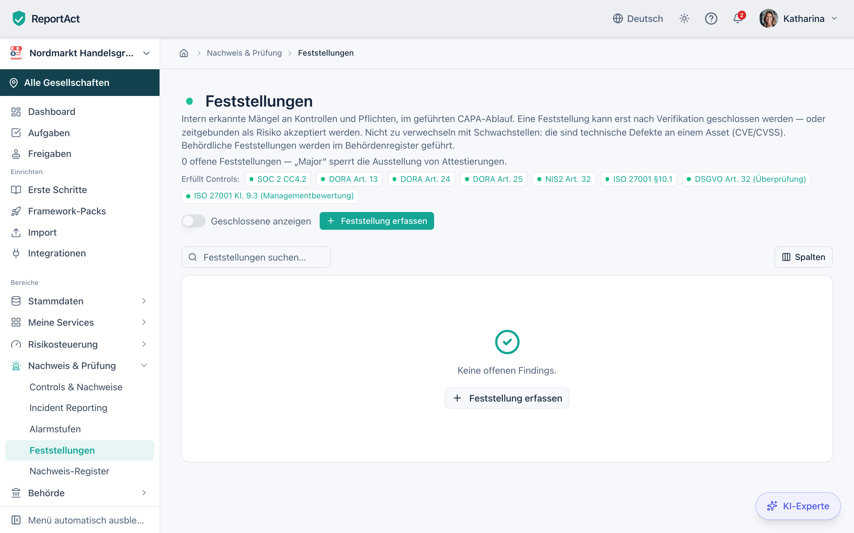 Findings mit CAPA-Ablauf in ReportAct