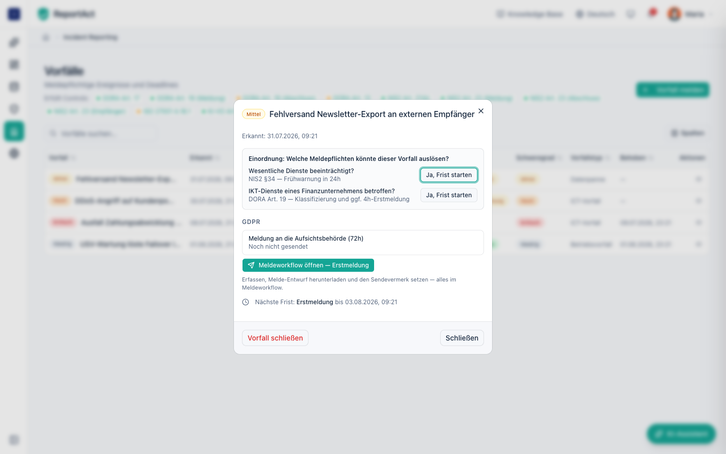 72-Stunden-Meldefrist bei einer Datenschutzverletzung in ReportAct
