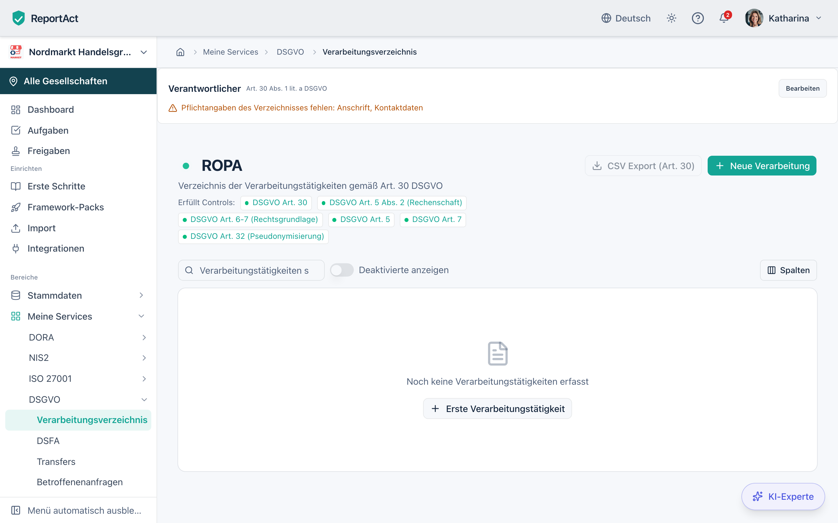 Verzeichnis der Verarbeitungstätigkeiten (RoPA) in ReportAct