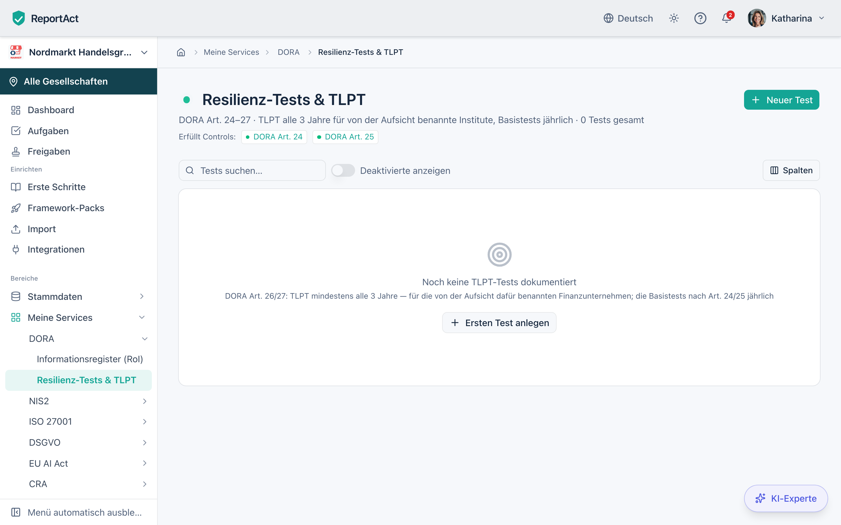 TLPT-Planung nach DORA Art. 24–27 in ReportAct